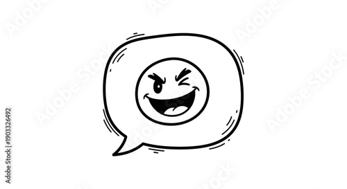 Mischievous Winking Emoji with Tongue Out in Doodle Style Speech Bubble, isolated white background