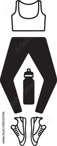 Athletic outfit with sports bottle and sneakers for fitness activities Vector