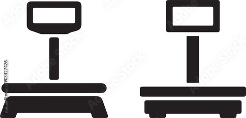 Two black icons of digital weighing scales on a white background