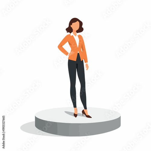 Confident businesswoman standing on podium in modern outfit