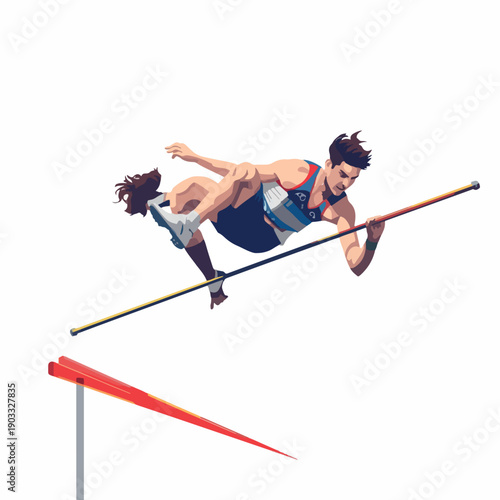 Male pole vaulter in action clearing bar with dynamic movement