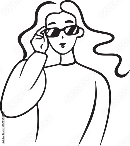 A stylish individual adjusting sunglasses while looking thoughtful and relaxed Vector