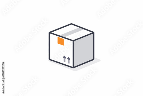Isometric view of a cardboard package box with shipping symbols