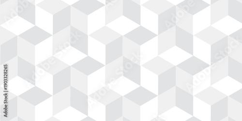 Seamless white geometric cube creative concept triangle overlapping overlap square technology texture. geometric digital cubes fabric and wallpaper grid block texture background.