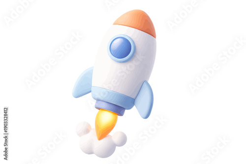 Colorful cartoon rocket with blue wings and orange nose cone