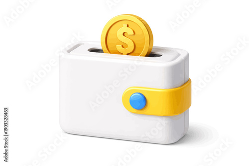 White wallet with yellow clip and coin insertion