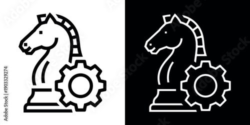 Strategic management icon concept in flat black and white style on clean background vector illustration design