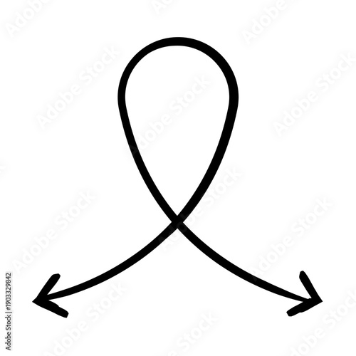 Smooth looping arrow ribbon-like shape hand-drawn sketch graphic element. Two symmetrical outward-curving tails. Doodle direction. Minimal black pointer. Ink freehand symbol. Scribble illustration