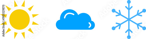 Weather Forecast color icons. Sun Cloud and Snowflake icons
