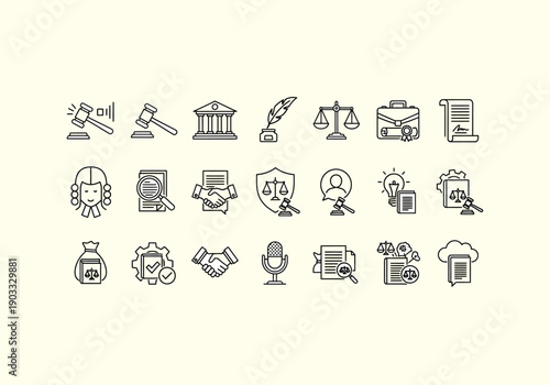 Vector Design Icon Ilustration Law Justice Icons Symbols Legal Concept.