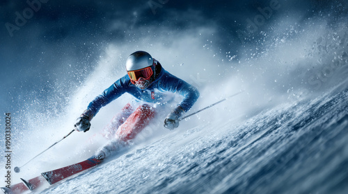 Extreme Downhill Skier Action in Deep Powder Snow