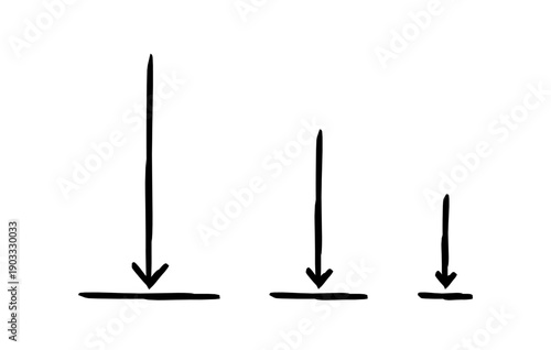 Download arrows hand-drawn sketch graphic element set. Pointing downward. Save icon. Upload load. Data movement. Doodle direction. Minimal black pointers. Ink freehand symbols. Scribble illustration