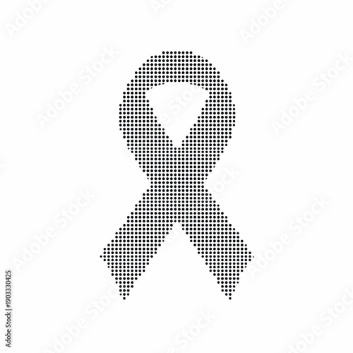 Stunning black awareness ribbon made of tiny dots on white background