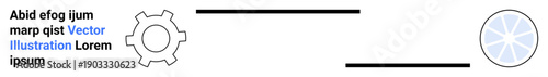 Gear linked to a circular diagram via horizontal and vertical lines, suggesting connection, process, or workflow. Ideal for technology, automation, industry, innovation, teamwork systems simple