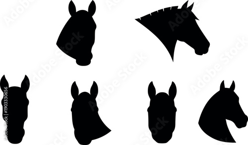 Vector silhouettes of horses set featuring a black animal illustration collection of mammal shapes and pet icons for design art