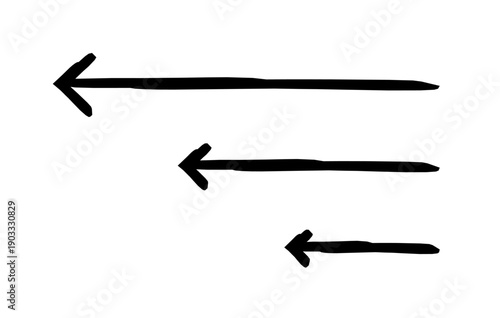 Straight arrows pointing left hand-drawn sketch graphic element set. Visual guide. Reverse movement leftward. Doodle direction. Minimal black pointers. Ink freehand symbols. Scribble illustration
