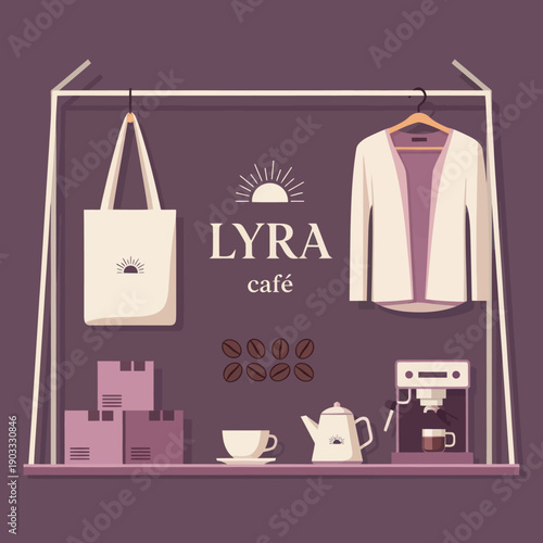 Coffee Shop Merchandise on Display Rack.