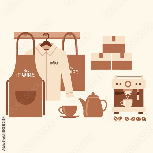 Coffee Shop Items and Accessories Illustration.