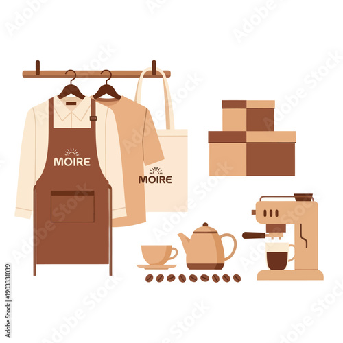 Coffee Shop Apron and Coffee Equipment.