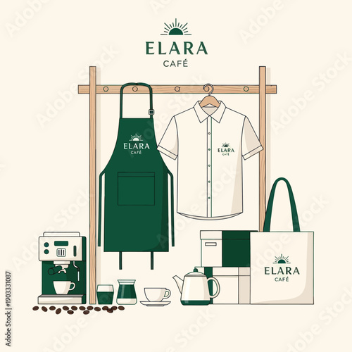 Cafe Merchandise and Coffee Equipment Display.