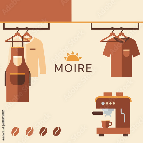 Coffee Shop Apron and Equipment Illustration.