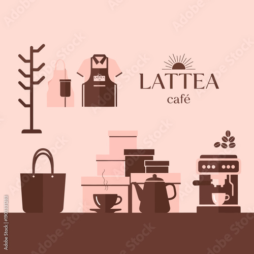 Coffee Cafe Illustration with Equipment and Accessories.