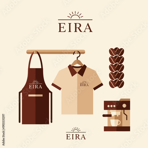 Coffee Shop Uniform and Coffee Maker Equipment.