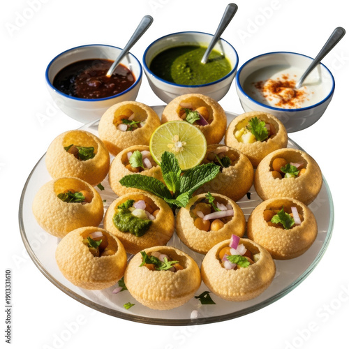 Delicious pani puri served with variety of chutneys
