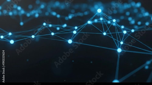 Blue glowing interconnected nodes form abstract network