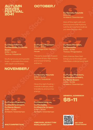 Autumn Holiday Events Calendar Poster Template