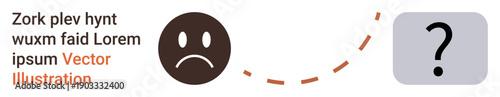Emotional states, decision-making, problem-solving, uncertainty, transitions, conceptual communication. Sad face and question mark connected by dashed path. Emotional states and decision-making