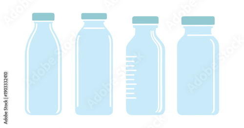 a range of different design icons showcasing rectangular bottles for milk against a white backdrop
