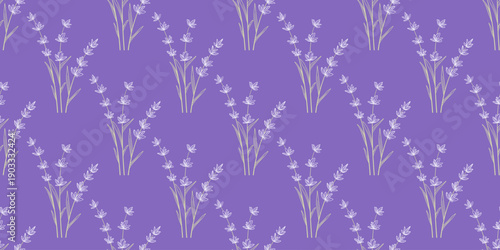 Bright spring floral continuous pattern. Seamless background with lavender flowers. Print for textiles, design, wallpaper, book cover, vector graphics