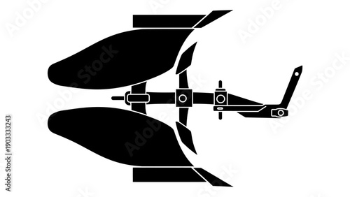 Aerial drone with three rotors viewed from above in a technical illustration style