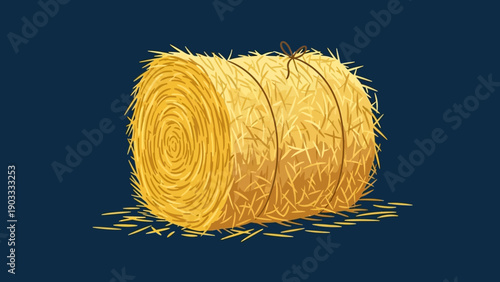 A large roll of hay or straw is centered on a dark blue background in a digital illustration