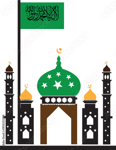 A clean vector illustration of the Taj Mahal featuring its iconic domes and towers as a cultural landmark and architectural symbol of India suitable for travel and design use