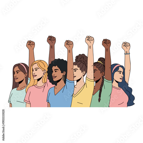 Diverse Group of Women Raising Fists for Empowerment