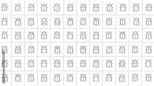 Large grid of simple beetle icons with various shell patterns and leg positions for entomology and biological identification charts.