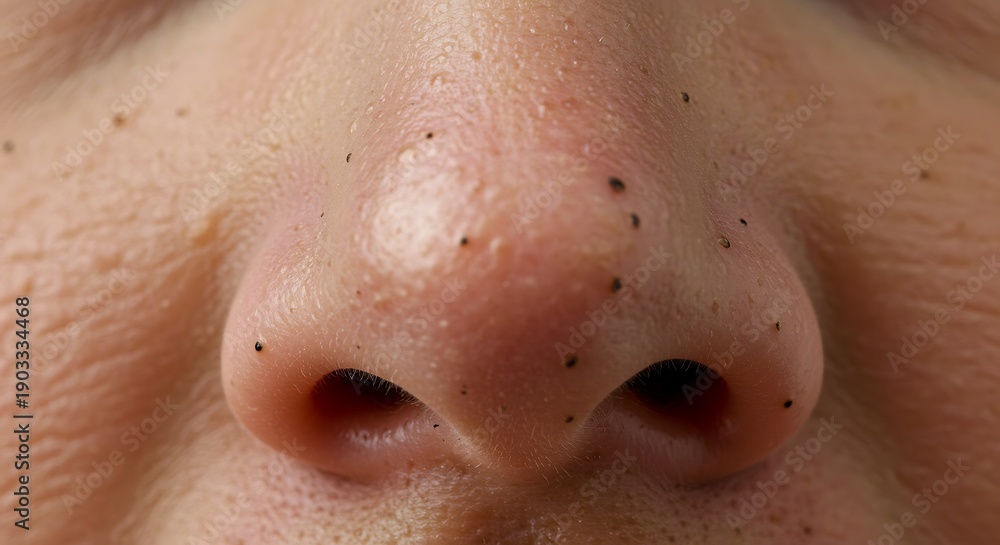 Fototapeta premium Close up of a nose with blackheads and pores on the skin, human face detail, skin care concept