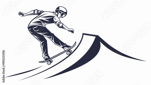 Skateboarder Performing Ramp Trick Vector Illustration
