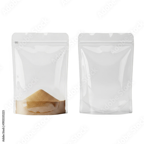 Two pouch bags with sand, isolated on transparent background