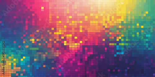 Abstract colorful background with bright square mosaic pattern and glowing digital tile texture for a futuristic blue and green template illustration