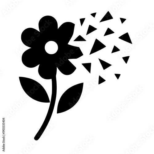 Flower silhouette exploding into geometric fragments, transformation concept, abstract vector, isolated on white background.