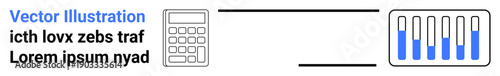 Calculator linked to bar chart with blue highlights, showcasing data analysis, performance metrics, calculation tools. Ideal for analytics, finance, education, reporting, data-driven decisions