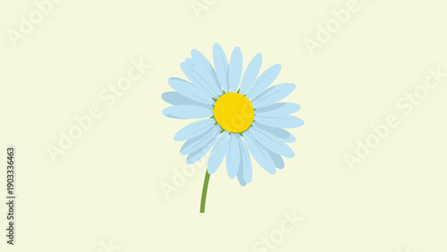 Simple and elegant illustration of a single daisy flower with light blue petals and a yellow center centered on a soft green background.
