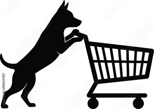 Playful Dog Shopping Cart Outline Design for Pet-Related Business Websites and Promotions