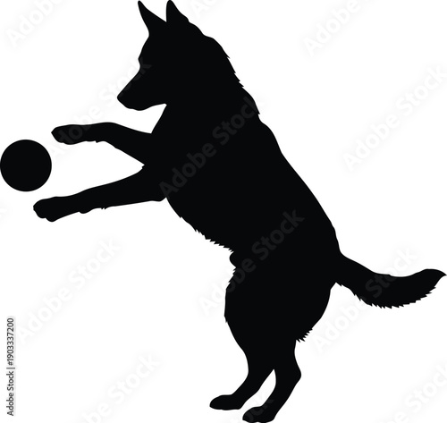 Playful Dog Silhouette Fetching a Ball in Motion for Creative Projects