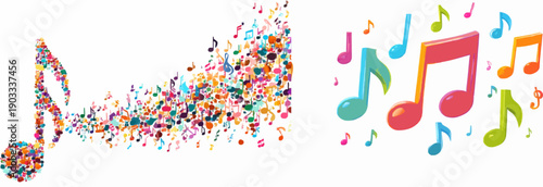 Melodic Euphony: Vibrant Notes Floating in a Colorful Symphony of Sound