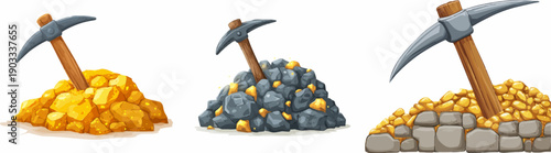 Golden Miner's Treasure: Pickaxe Buried In Yellow Gems