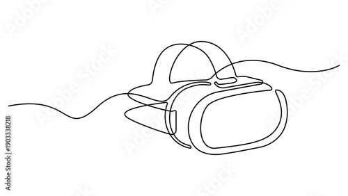 Continuous line drawing of a virtual reality headset. Editable stroke